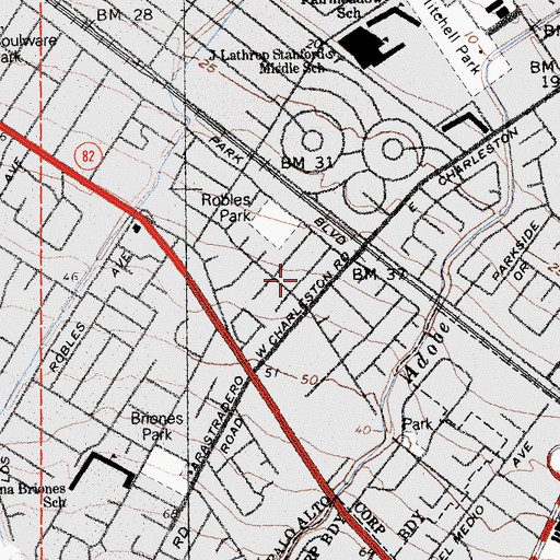 Topographic Map of Charleston Meadows, CA