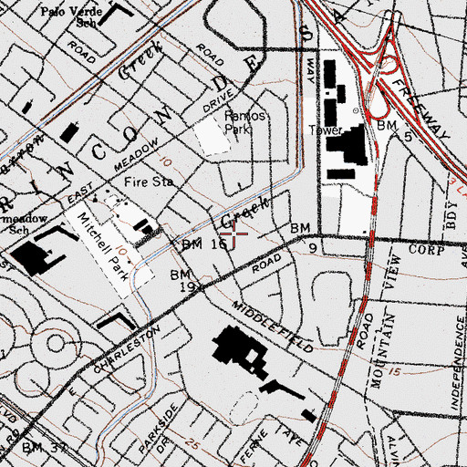 Topographic Map of Meadow Park, CA