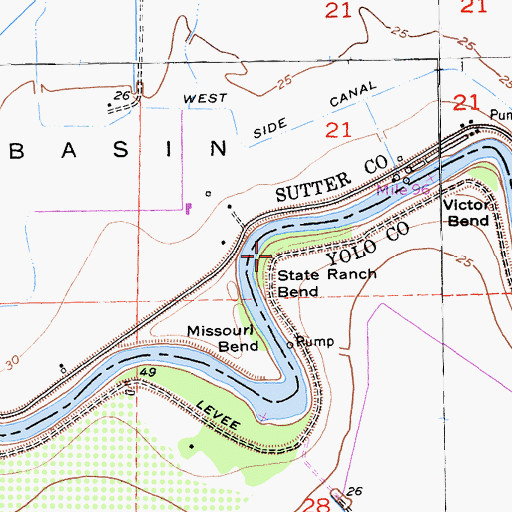 Topographic Map of State Ranch Bend, CA