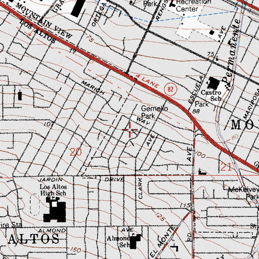 Topographic Map of Gemello, CA