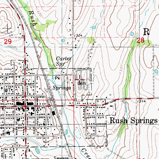 Topographic Map of Rush Springs Cemetery, OK