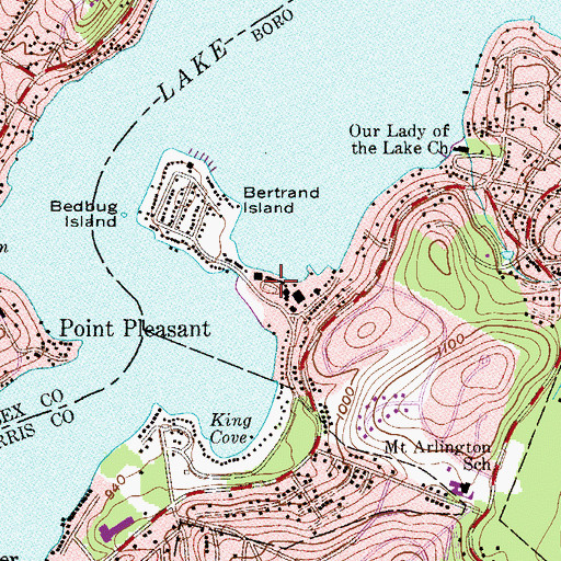 Topographic Map of Bertrand Island Amusement Park (historical), NJ