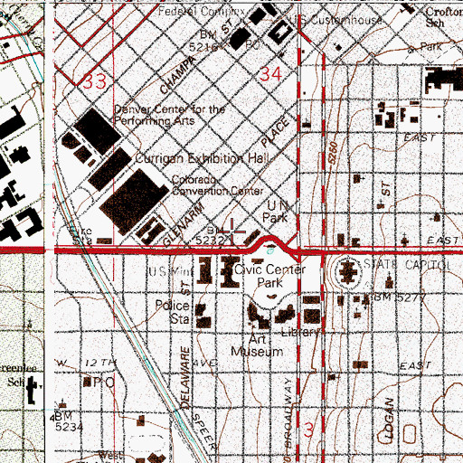 Topographic Map of Wellington Webb Municipal Office Building, CO