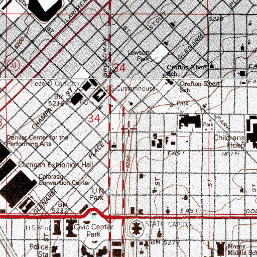 Topographic Map of Denver Tower, CO