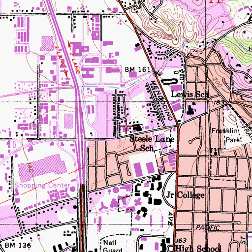 Topographic Map of Steele Lane Elementary School, CA
