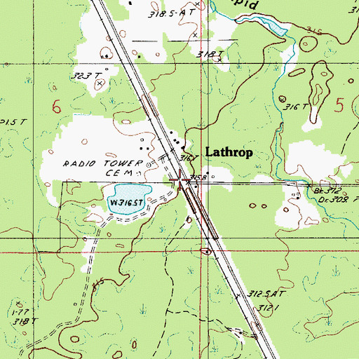 Topographic Map of Lathrop Station, MI
