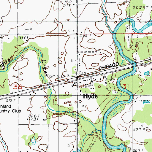 Topographic Map of Hyde Post Office (historical), MI