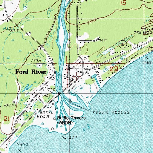Topographic Map of Ford River Post Office (historical), MI