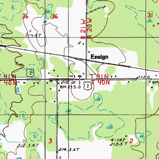 Topographic Map of Ensign Post Office (historical), MI