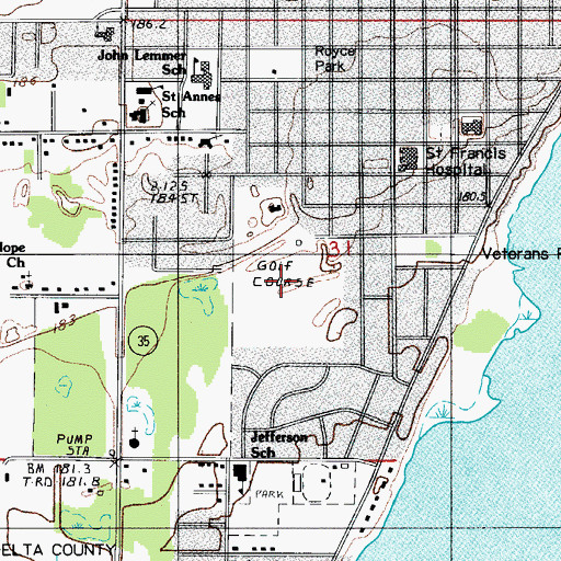 Topographic Map of Escanaba Country Club, MI