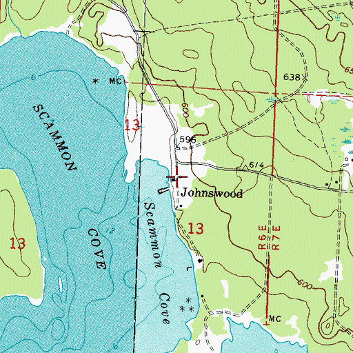 Topographic Map of Johns Wood Post Office (historical), MI
