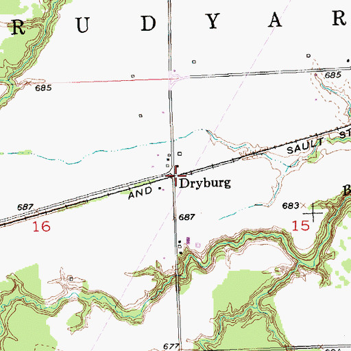 Topographic Map of Dryburg Station, MI