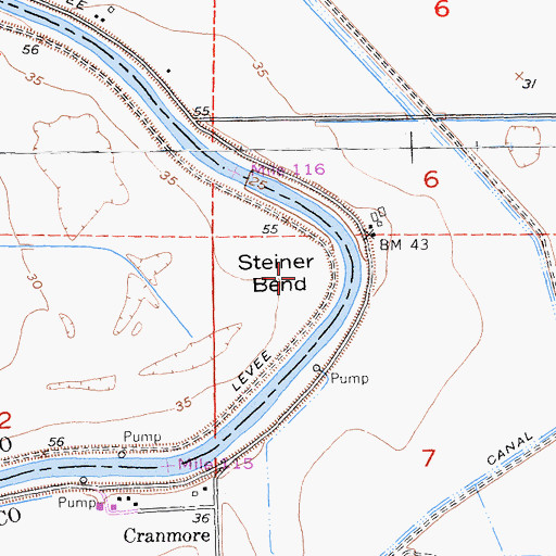 Topographic Map of Steiner Bend, CA