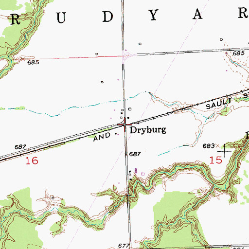 Topographic Map of Dryburg Post Office (historical), MI