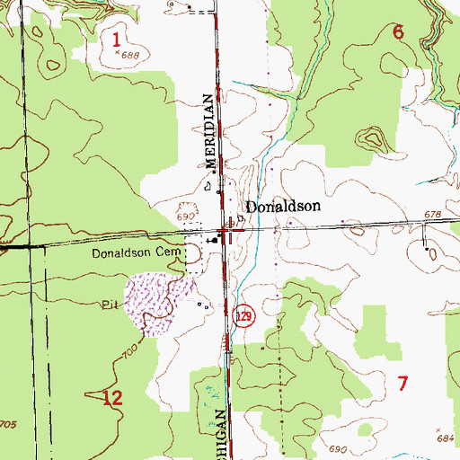 Topographic Map of Donaldson Post Office (historical), MI