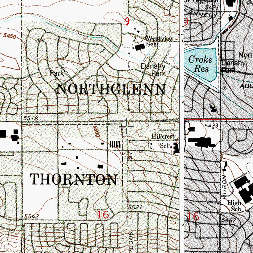 Topographic Map of Hillcrest Plaza Shopping Center, CO