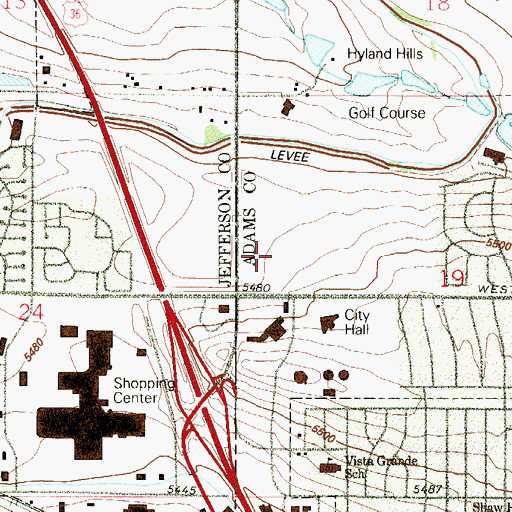 Topographic Map of Westminster City Center Marketplace Shopping Center, CO