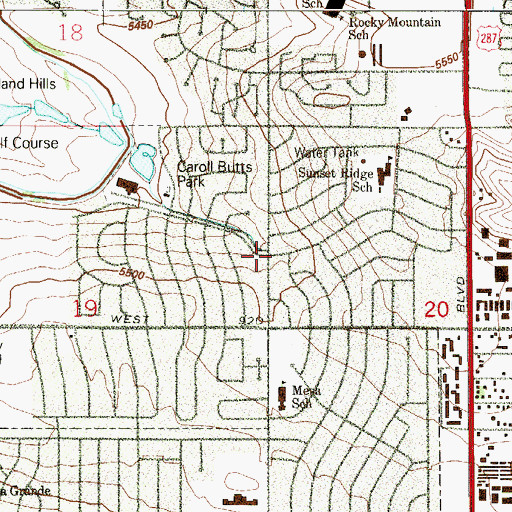 Topographic Map of Sunset Ridge, CO