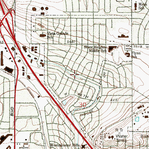 Topographic Map of Shaw Heights, CO