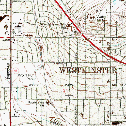 Topographic Map of Hidden Creek Park, CO