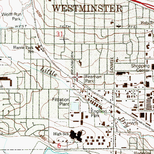 Topographic Map of Westminster Fire Department Station 1, CO