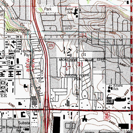 Topographic Map of Hillcrest Village, CO