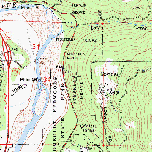 Topographic Map of Stephens Grove, CA