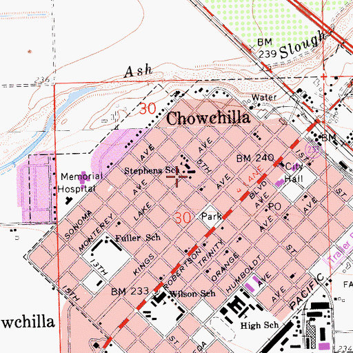 Topographic Map of Stephens Elementary School, CA