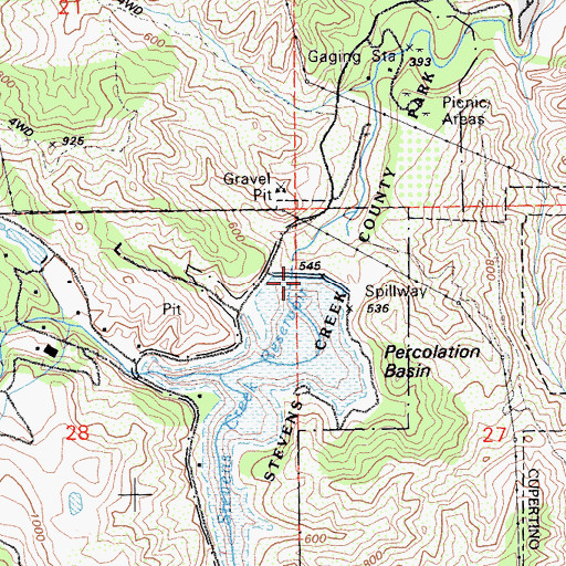 Topographic Map of Stevens Creek Reservoir, CA