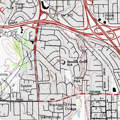 Topographic Map of Stevens Creek Elementary School, CA