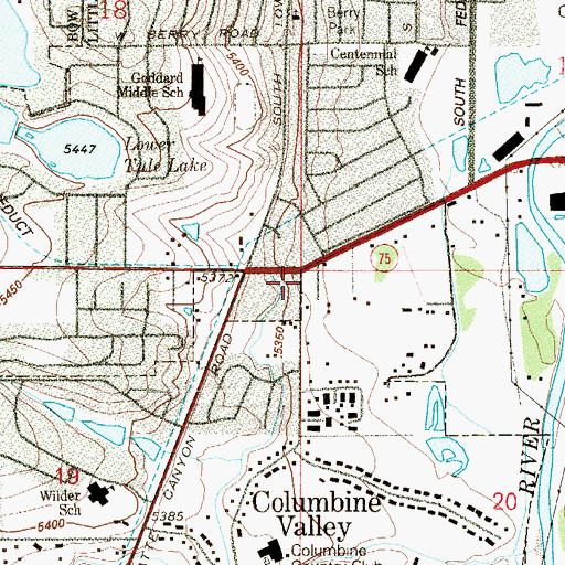 Topographic Map of Columbine Valley City Hall, CO