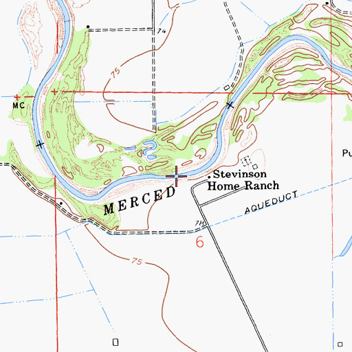 Topographic Map of Stevinson Home Ranch, CA