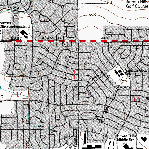 Topographic Map of Aurora Hills, CO