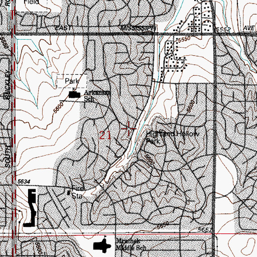 Topographic Map of Aurora Highlands, CO