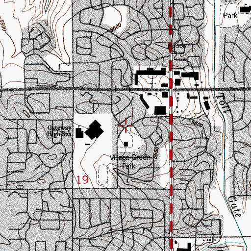 Topographic Map of Village Green, CO