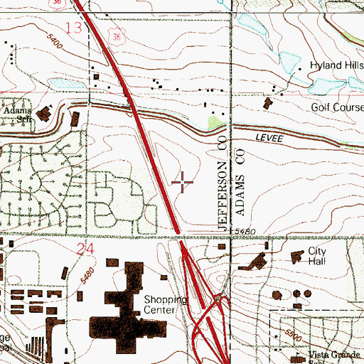 Topographic Map of Westfield Shopping Center, CO