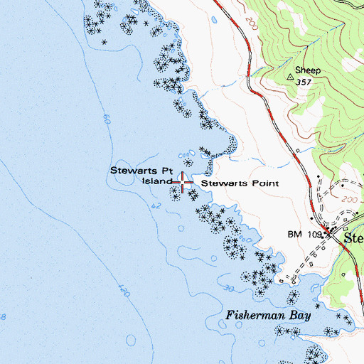 Topographic Map of Stewarts Point, CA