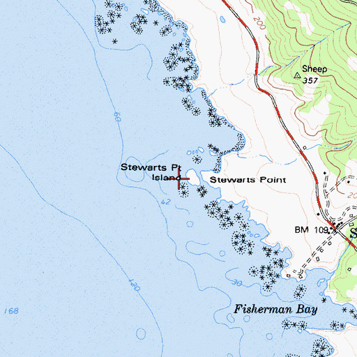 Topographic Map of Stewarts Point Island, CA