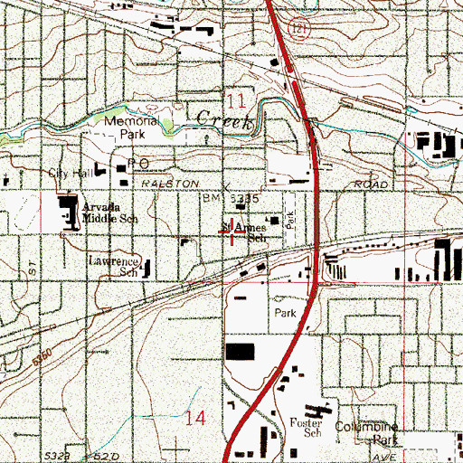Topographic Map of Jefferson County Public Library Arvada Branch, CO
