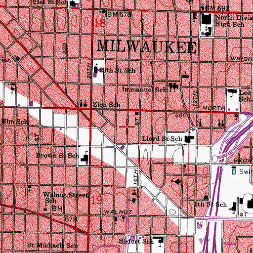 Topographic Map of Lloyd Street Grounds (historical), WI