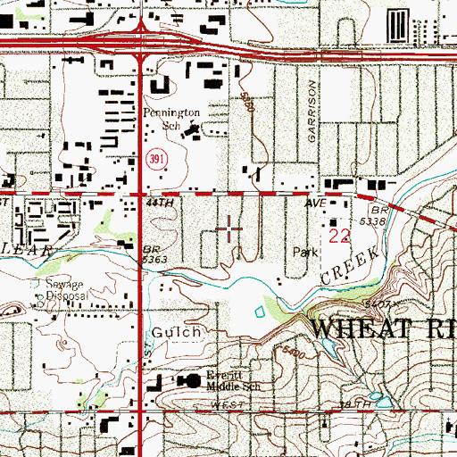Topographic Map of Happy Valley Gardens, CO