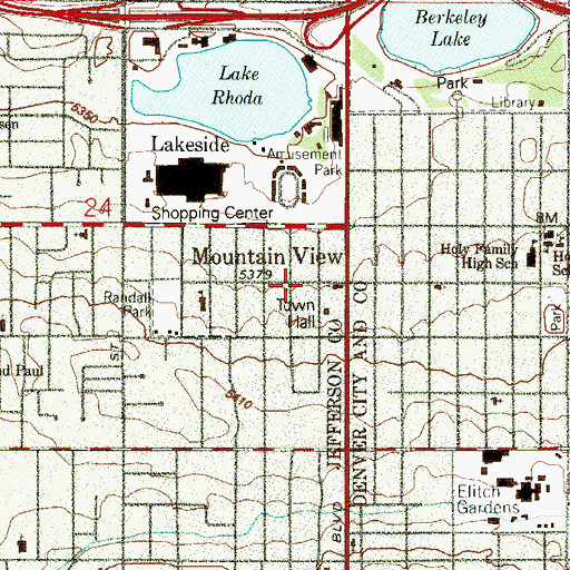 Topographic Map of Mountain View Town Hall, CO