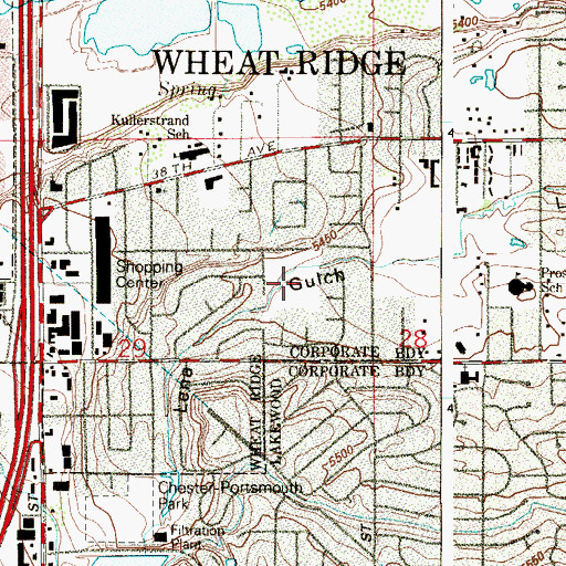 Topographic Map of Lewis Meadows Park, CO
