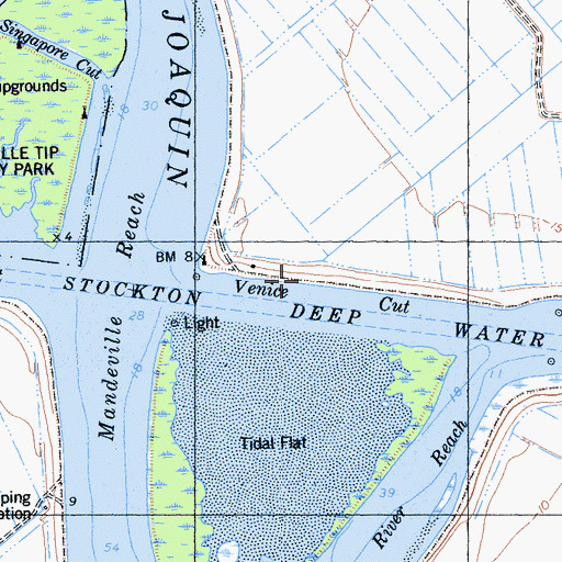 Topographic Map of Stockton Deep Water Channel, CA