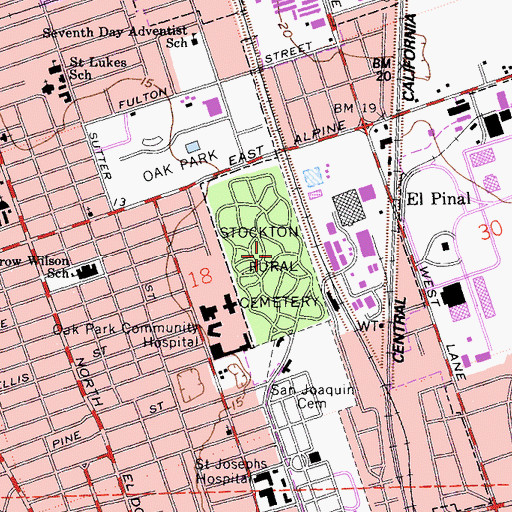 Topographic Map of Stockton Rural Cemetery, CA