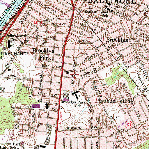 Topographic Map of Brooklyn Heights United Methodist Church, MD