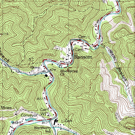 Topographic Map of Blue Spring Hollow, KY