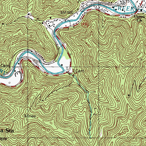 Topographic Map of Doc Bell Branch, KY