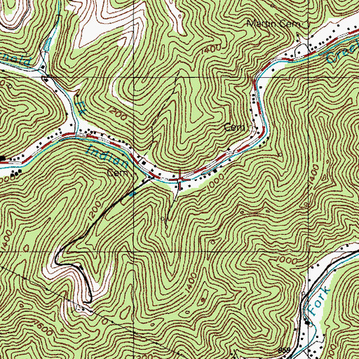 Topographic Map of John Ray Branch, KY