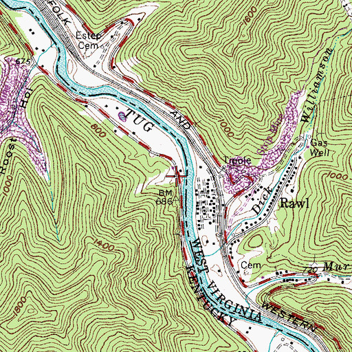 Topographic Map of Phillips Hollow, KY